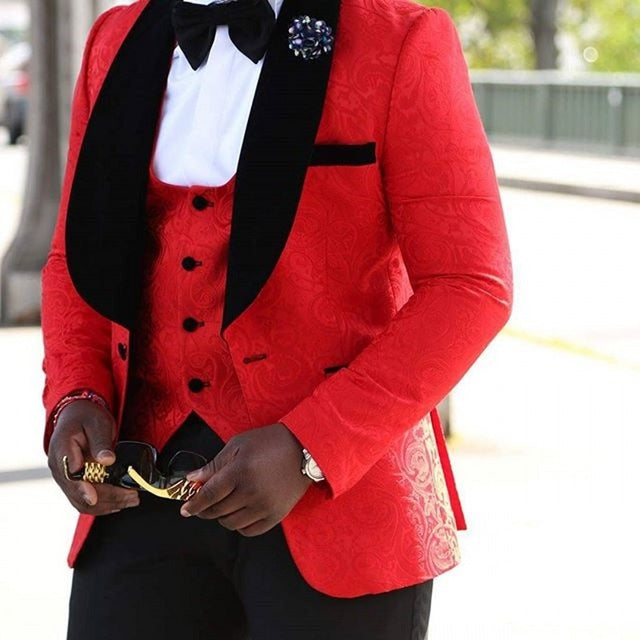 Groomsmen Shawl Lapel Tuxedos Red/White/Black