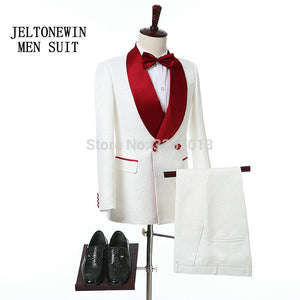 Red Shawl Lapel Slim Fit Groom Tuxedos