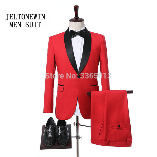 Red Shawl Lapel Slim Fit Groom Tuxedos