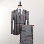 FOLOBE Grey Plaid Slim Fit Suits