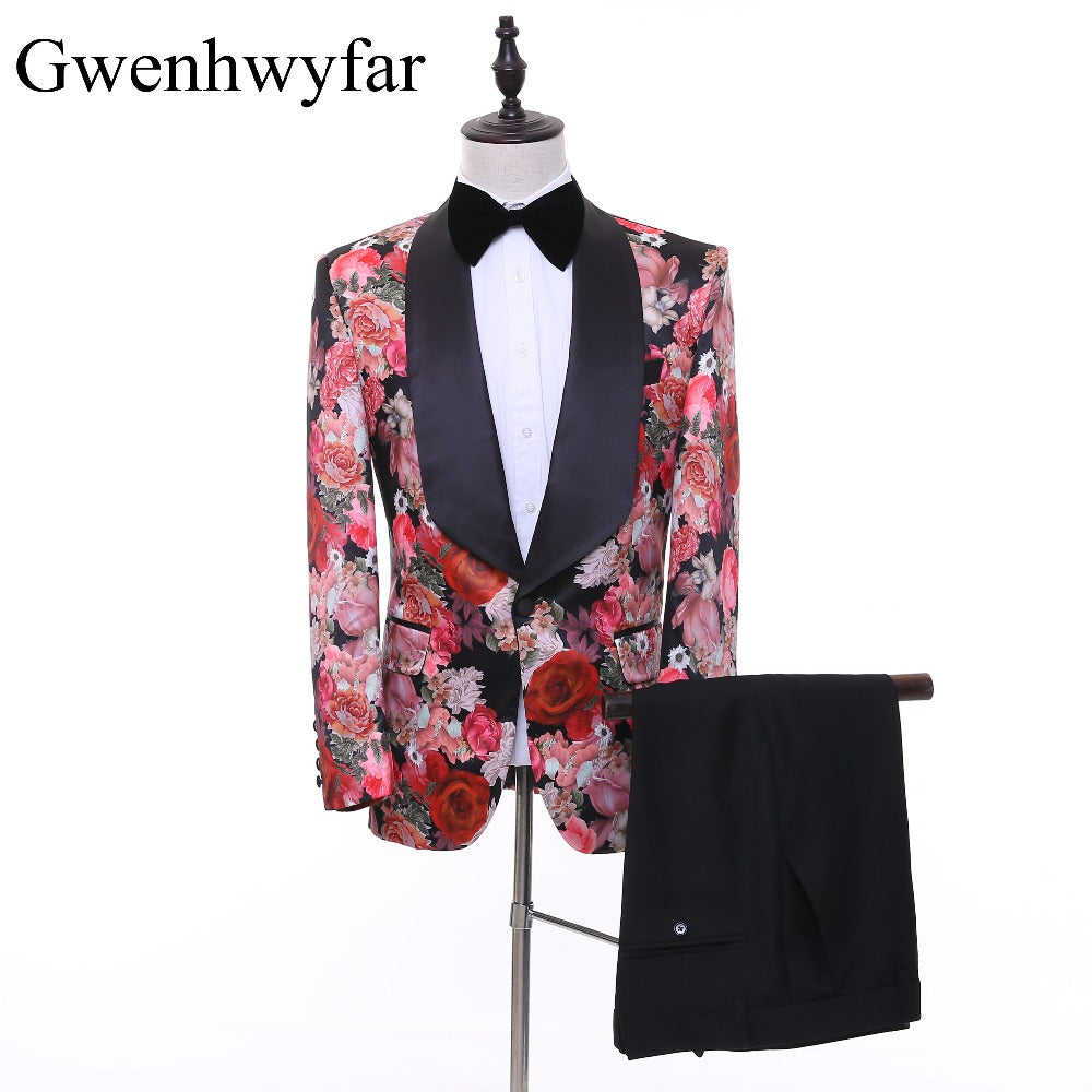 3 Style Floral Print Men Tuxedos